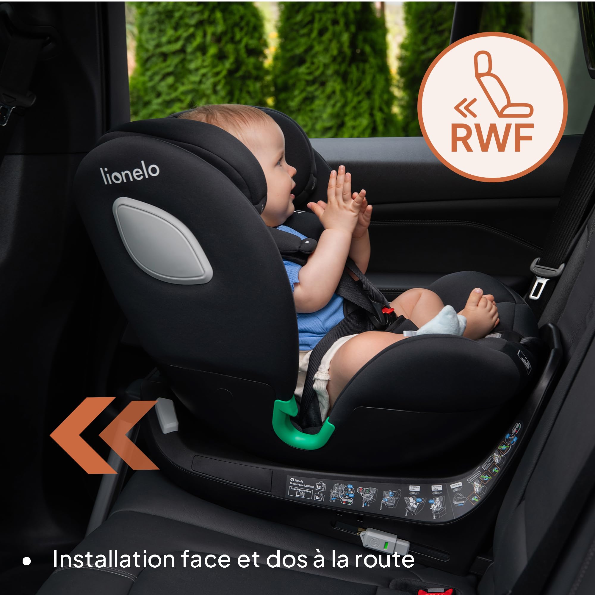 LIONELO Braam siege auto de 0 à 36 kg, jambe de force et Isofix ou ceintures de sécurité de voiture, rotation à 360 degrés face à la route ou dos à la route (Carbone Noir, BRAAM)