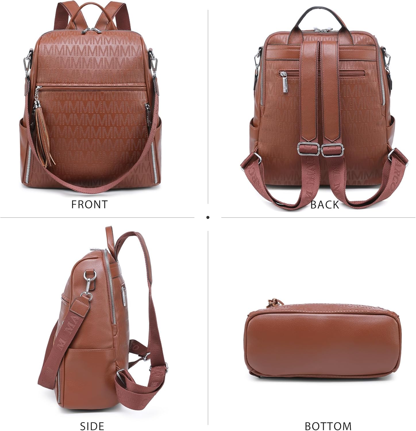 Vegan Leather Backpack Purse for Women, Anti-Theft Travel Backpack Bag with Tassel, Convertible Shoulder Handbag - Image 3