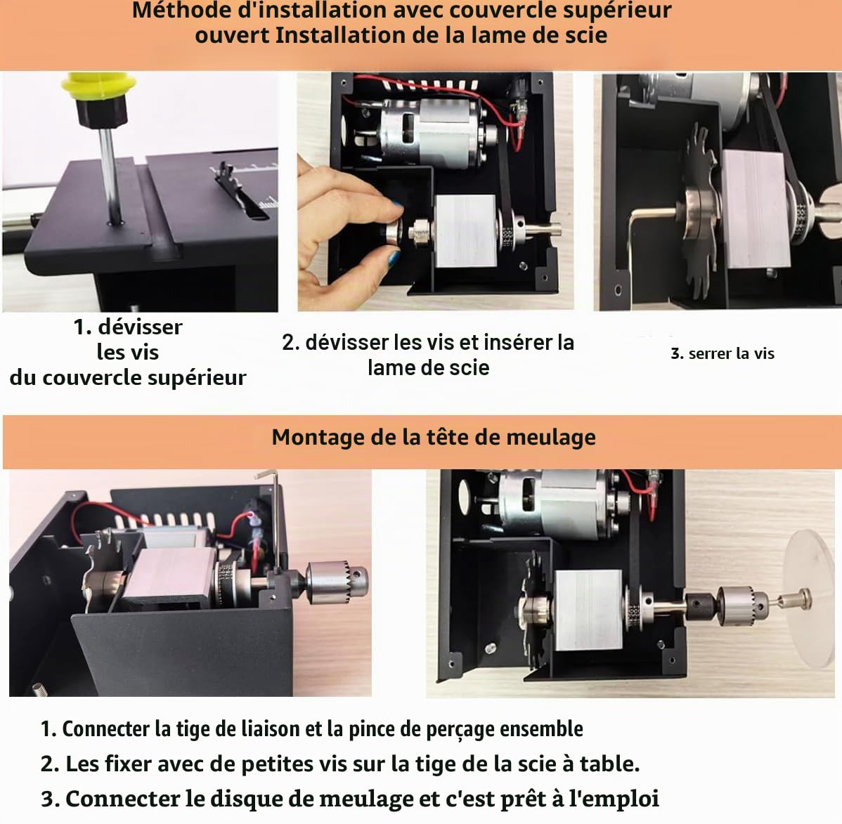 Mini scie circulaire de table multifonction portable, vitesse et angle réglables, coupe et meulage de précision