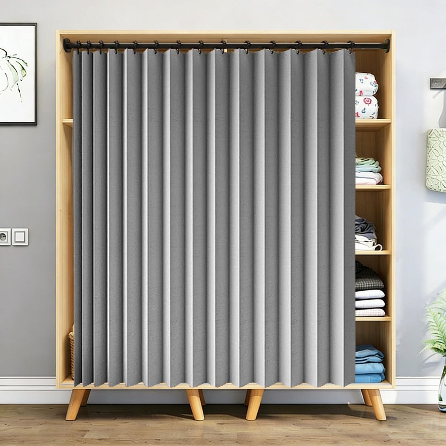 Rideau Separation 137 x 185 cm Anti-Moisissure, Imperméable, Anti-Éclaboussures Rideau Occultant Thermique Installation Facile et Rapide pour Balcon Armoire et Cloison, Gris
