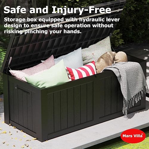 Vista 82 de Mars Villa Deck Box, Waterproof Weatherproof and UV Resistant Resin Storage Bin with Lockable Lid, Ideal for, Outdoor, Patio Furniture Cushions