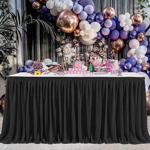 Miniatura 7 de Falda de mesa blanca para mesas rectangulares de 6 pies, mantel plisado para Navidad, bautizo, niña, princesa, unicornio, fiesta de cumpleaños,