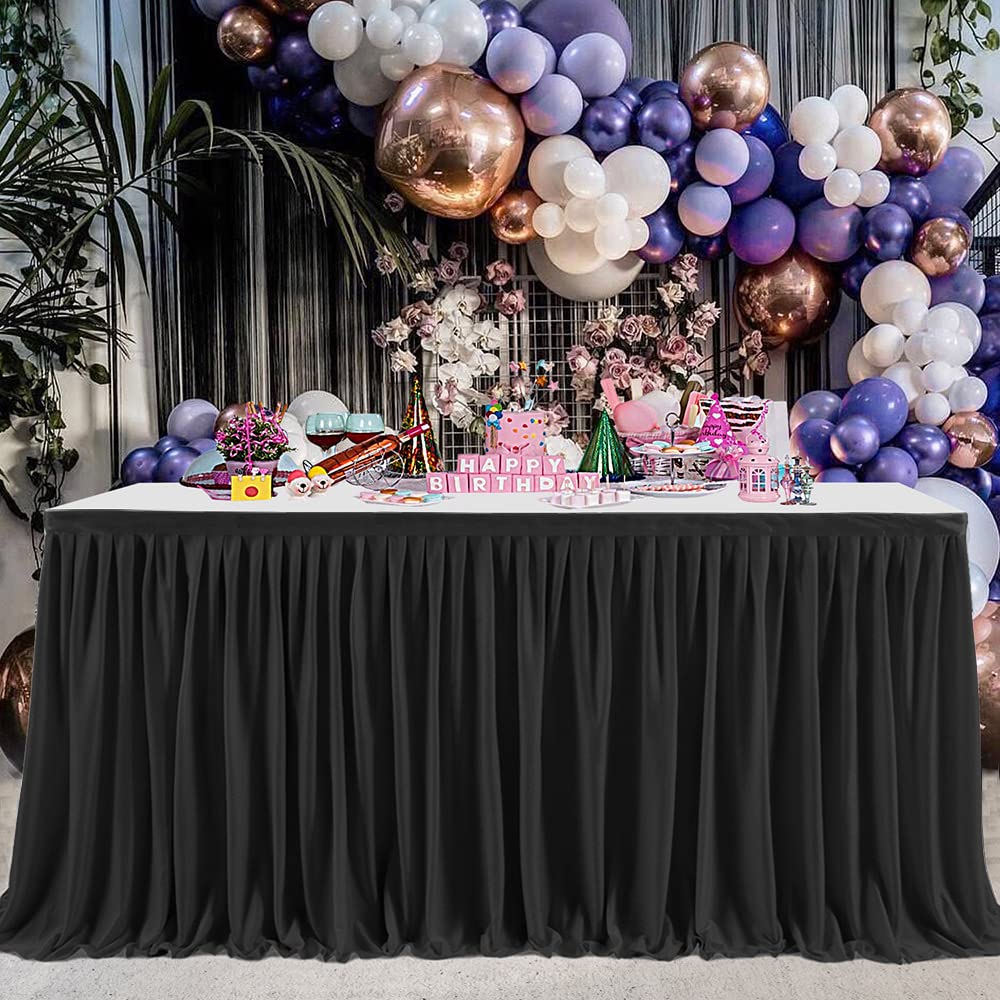 5ft Table Skirts for Rectangle Tables, Pleated Table Cloth for Black Theme Wedding Halloween Chirstmas Baby Shower 1st Baby Girl Birthday Party