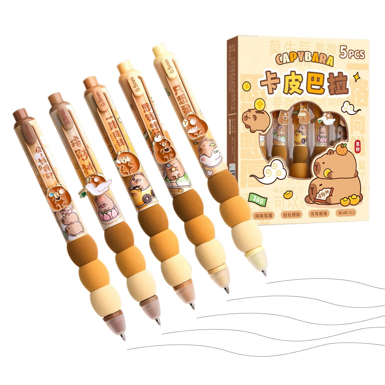 Papeterie Animaux Rigolos Stylos Capybara Kawaii - Lot De 4 Stylos à Bille 0.5mm Avec Design Capybara Trop Mignon Fourniture Scolaire Originale