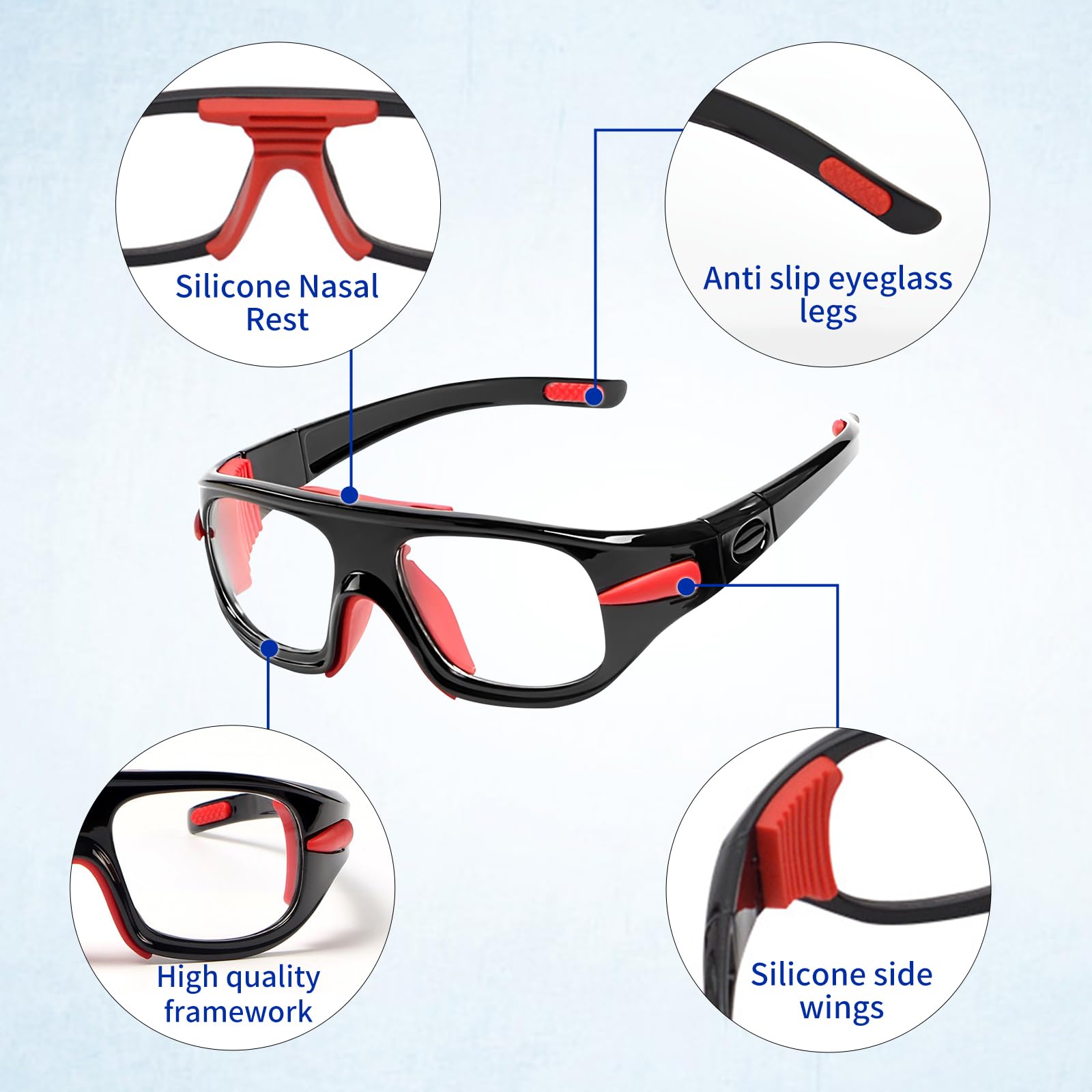 SooGree Sportowe okulary do squasha i raquetball, okulary do koszykówki, regulowany pasek, odporne na uderzenia
