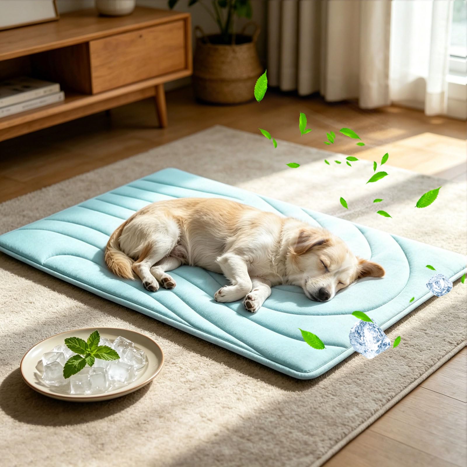 Dog Cooling Mat, Cooling Dog Bed for Extra Large Cooling Blanket for Dogs Dog Cooling Pad for Kennels, Crates, Cars, Indoor & Outdoor Ice Silk Cooling Mat for Extra Large Dogs (Blue 71x122cm)
