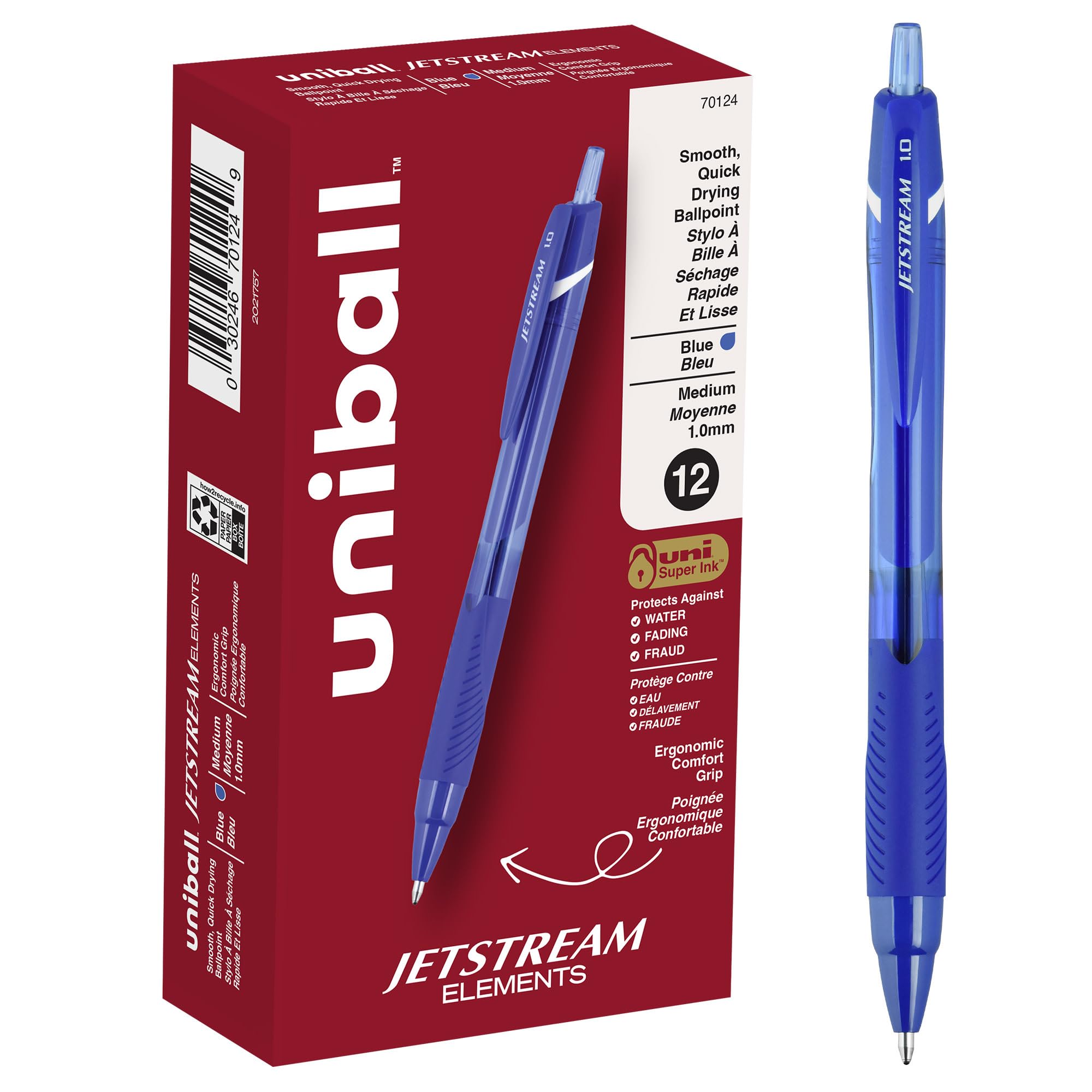 uni-ball Jetstream Elements Ballpoint Pens, Medium Point (1.0mm), Blue, 12 Count