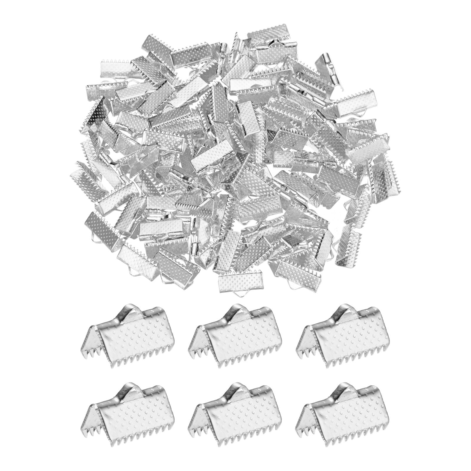 M METERXITY 280-Pack Ribbon Ends with Clamps, 0.5in/13mm Metal Bracelet Bookmark Pinch Crimp Clamp Polka Dots for Jewelry Making/Bracelets/Necklaces/DIY, Pinch Cord End Clasps [Silver]
