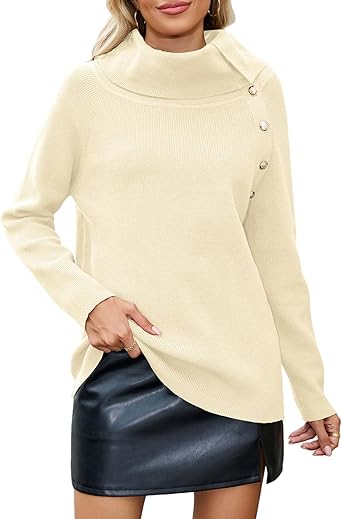 ZAFUL Sweaters for Women 2025 Trendy Versatile Neckline Button Turtleneck+Off The Shoulder Tunic Sweater Top