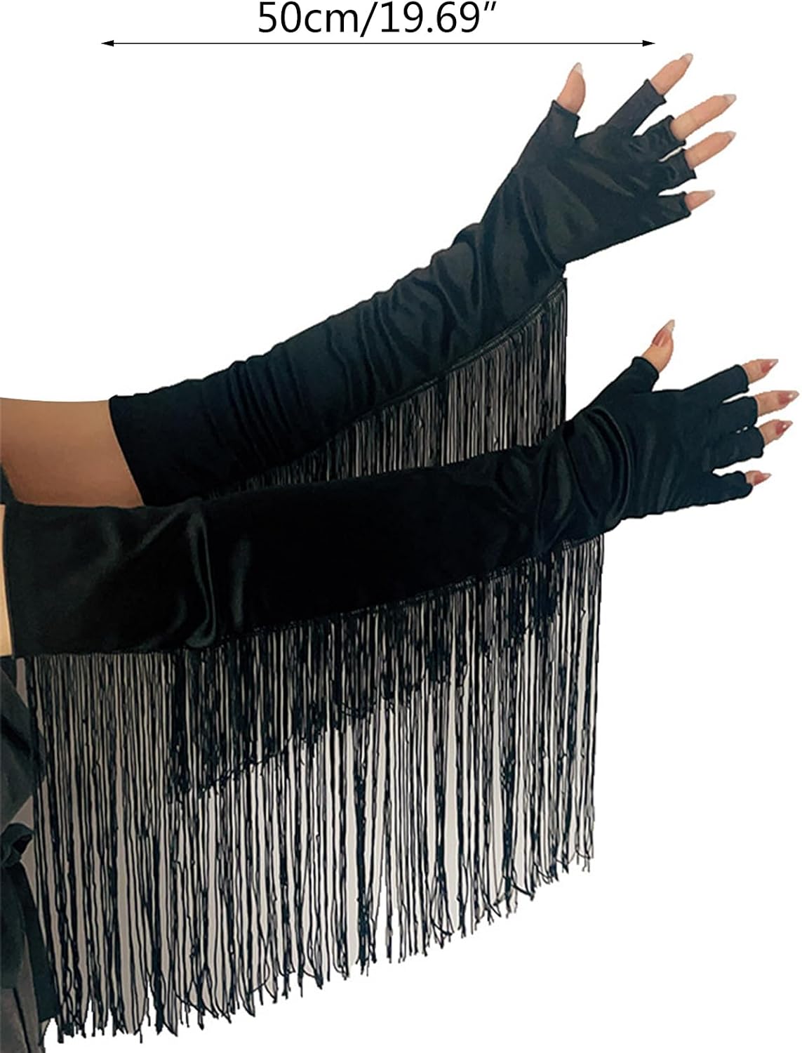 50cm Long Autumn Punk Gloves with Stylish Tassels 1pair Accessory for Any Outfit for Wedding Birthday New Year Party Elastic