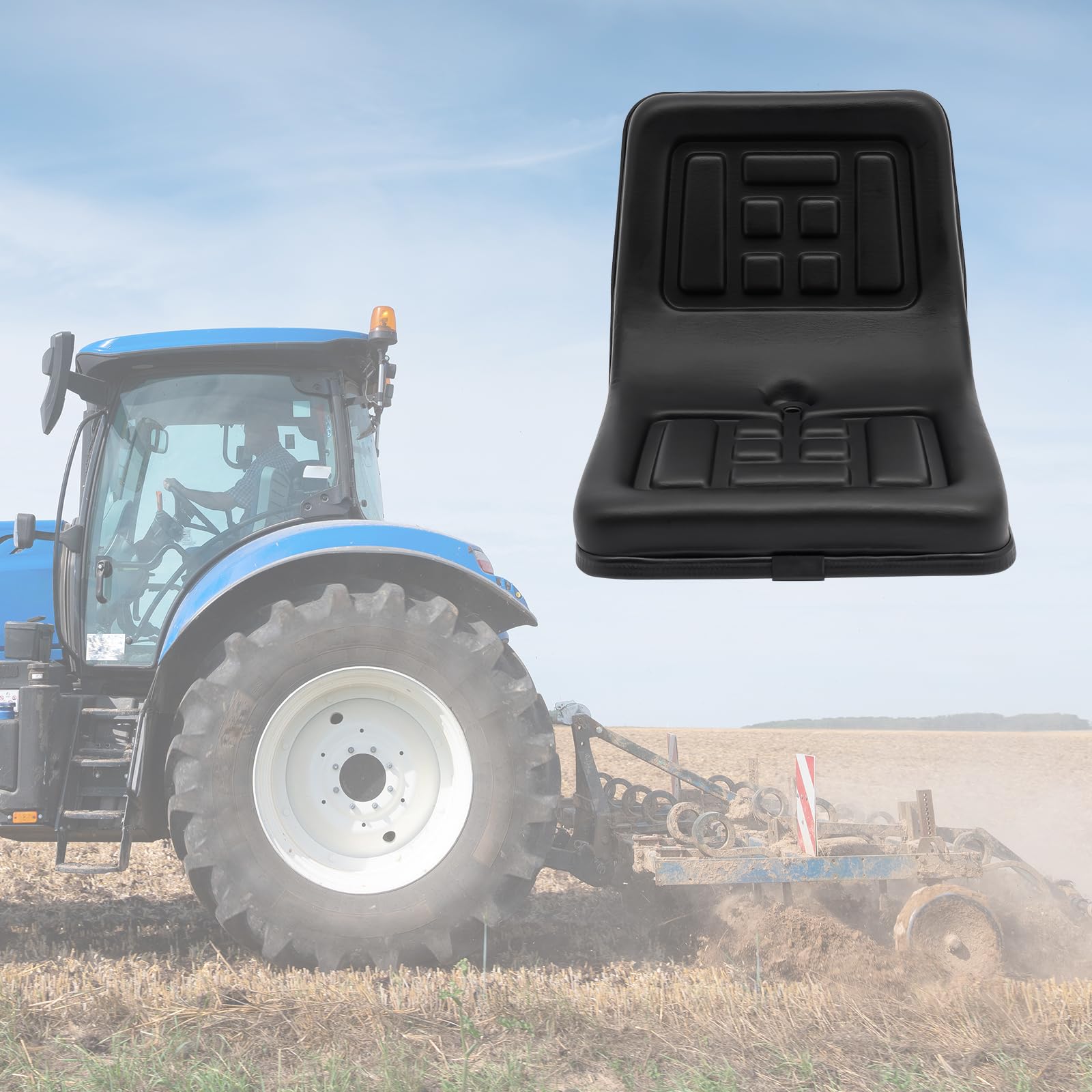 Universal Gabelstaplersitz, Traktorsitz | Rasentraktor Sitz | Schleppersitz | Staplersitz mit Verstellbaren Führungen und Rückenlehne für Traktor, Bagger, Wasserdichter PVC (44,5 x 35,5 x 33,5 cm)