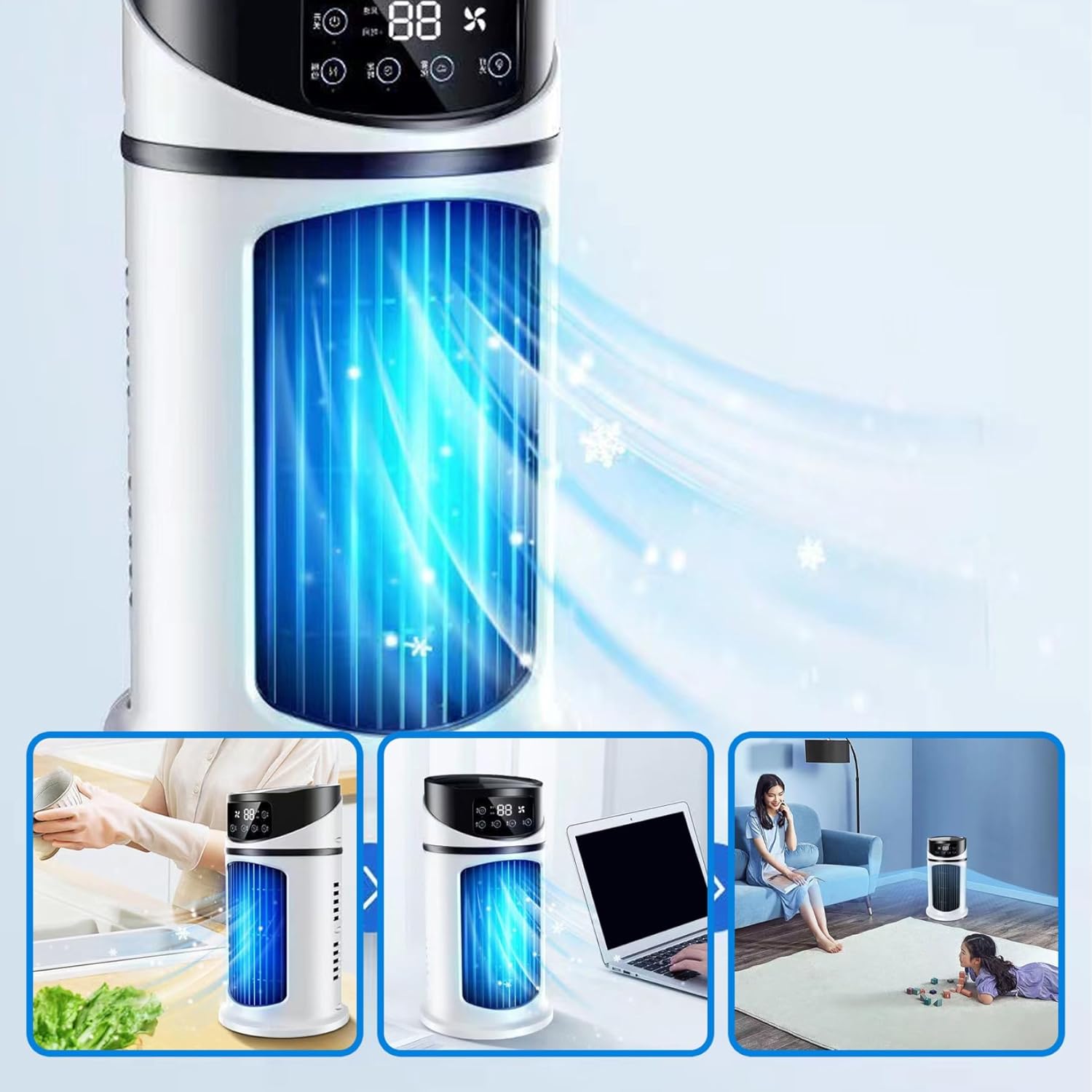 Personal Air Conditioners 9.5'' Tall Small Tower Fan 6 Speeds Portable AC with 300ML Water Tank Evaporative Air Cooler 6H Timer Bladeless Fan Quiet Misting Fan