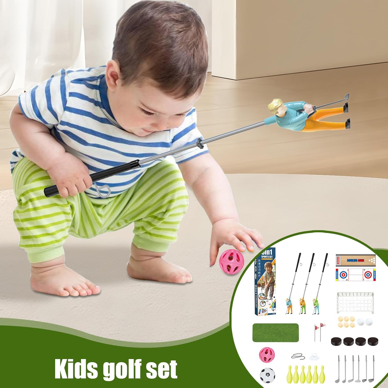 Engaging Golf Kit - Kids Outdoor Recreation Challenge, Multi-Function Putting Ball Feature, Compact Swing Grip Support, Toy Practical Accessory, Family Games for Classroom, Backyard, Park