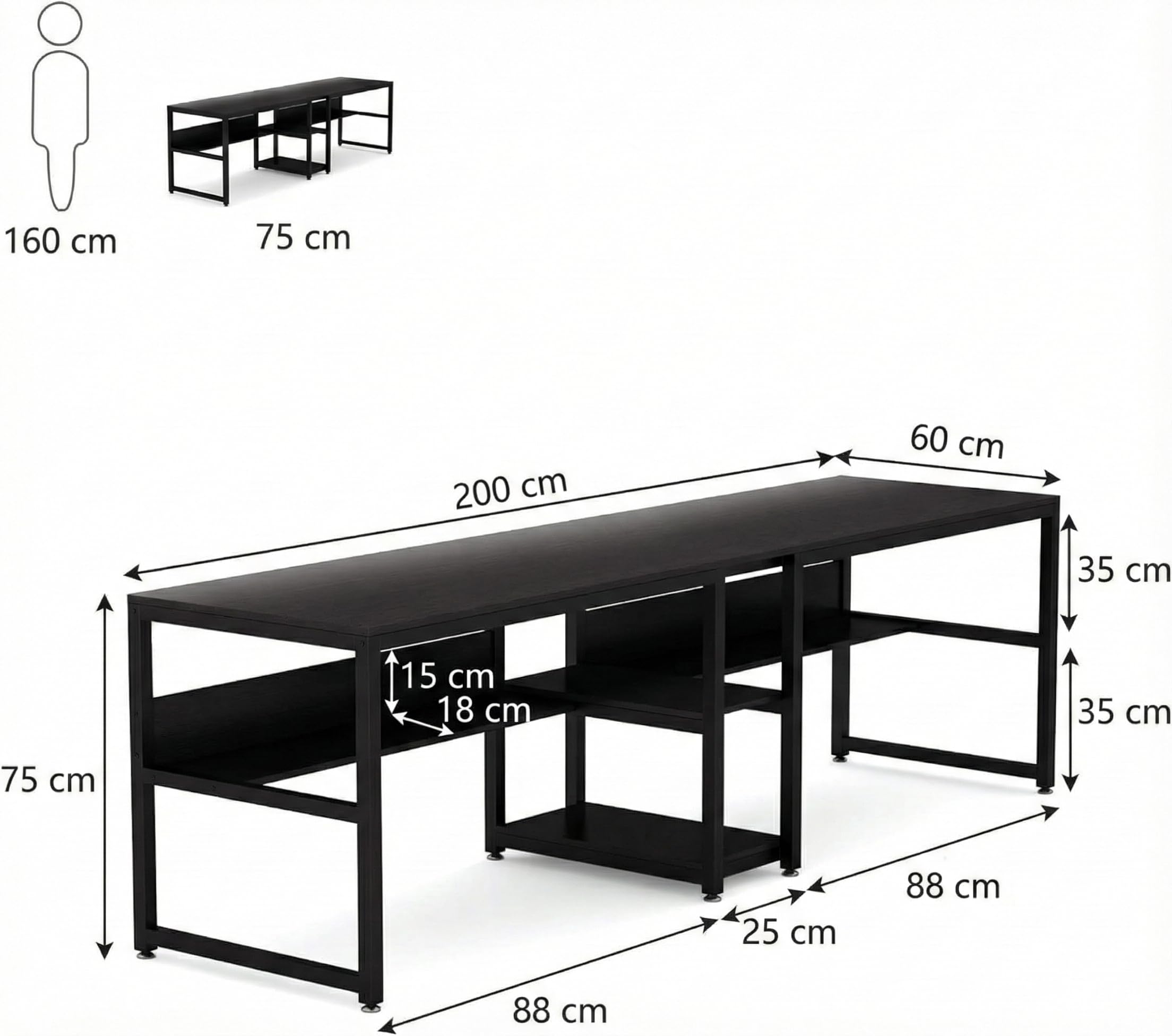 Lailang Tavolo da computer da 79 pollici, doppia scrivania lunga, tavolo da lavoro rustico, tavolo da ufficio con spazio di archiviazione, scrivania per computer, scrivania grande, 79 x 24 x 30