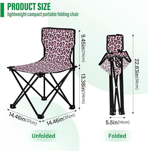Miniatura 3 de Gredecor Silla de playa plegable, Silla de camping pequeña, Silla de campamento ligera, Silla de camping al aire libre, Color rosa piel de leopardo