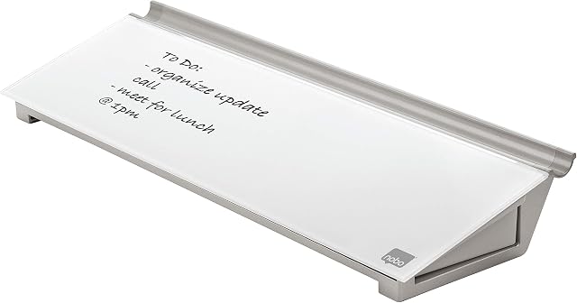 Nobo Desktop Whiteboard Pad, Dry Erase Glass Surface, Portable, Frameless, 45.7 x 6.3 x 15.4 cm, Includes Marker Pen and Storage Drawer, Brilliant White, 1905174
