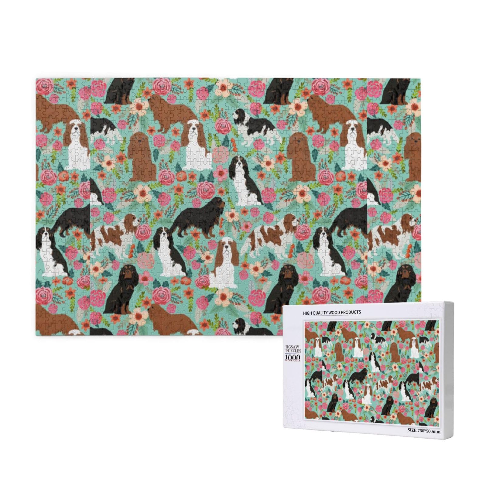 Gioco di puzzle per adulti, puzzle impegnativi, puzzle da 1000 pezzi, Cavalier King Charles Spaniel floreale