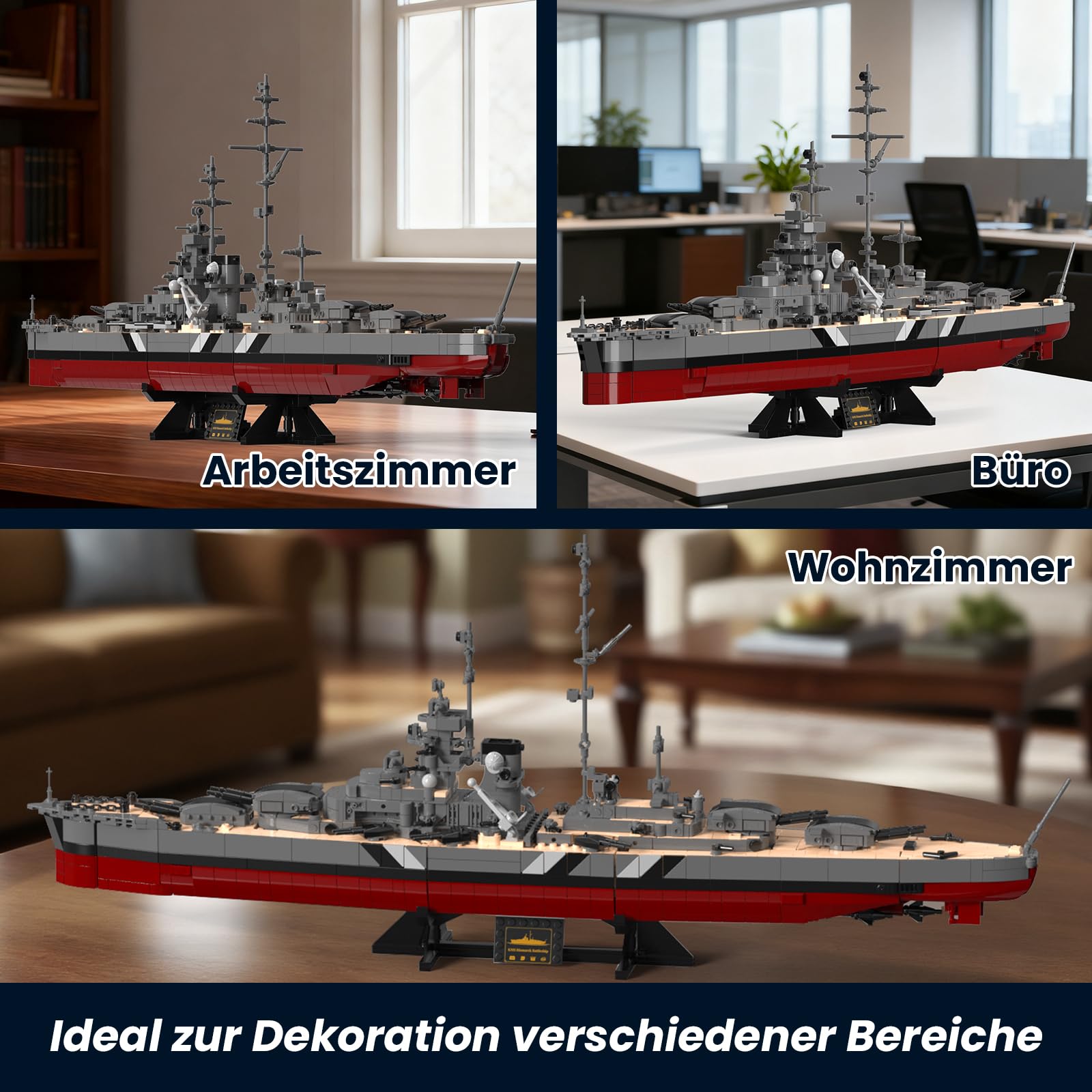 Brihappen Zweiten Weltkrieg Schlachtschiff Bausatz Set, Deutsche Kriegsschiff Bismarck Bausteine Set für Erwachsene und Jugendliche ab 14 Jahren, Militär-Themen-Bausatz als Geschenk（2535 Stück）