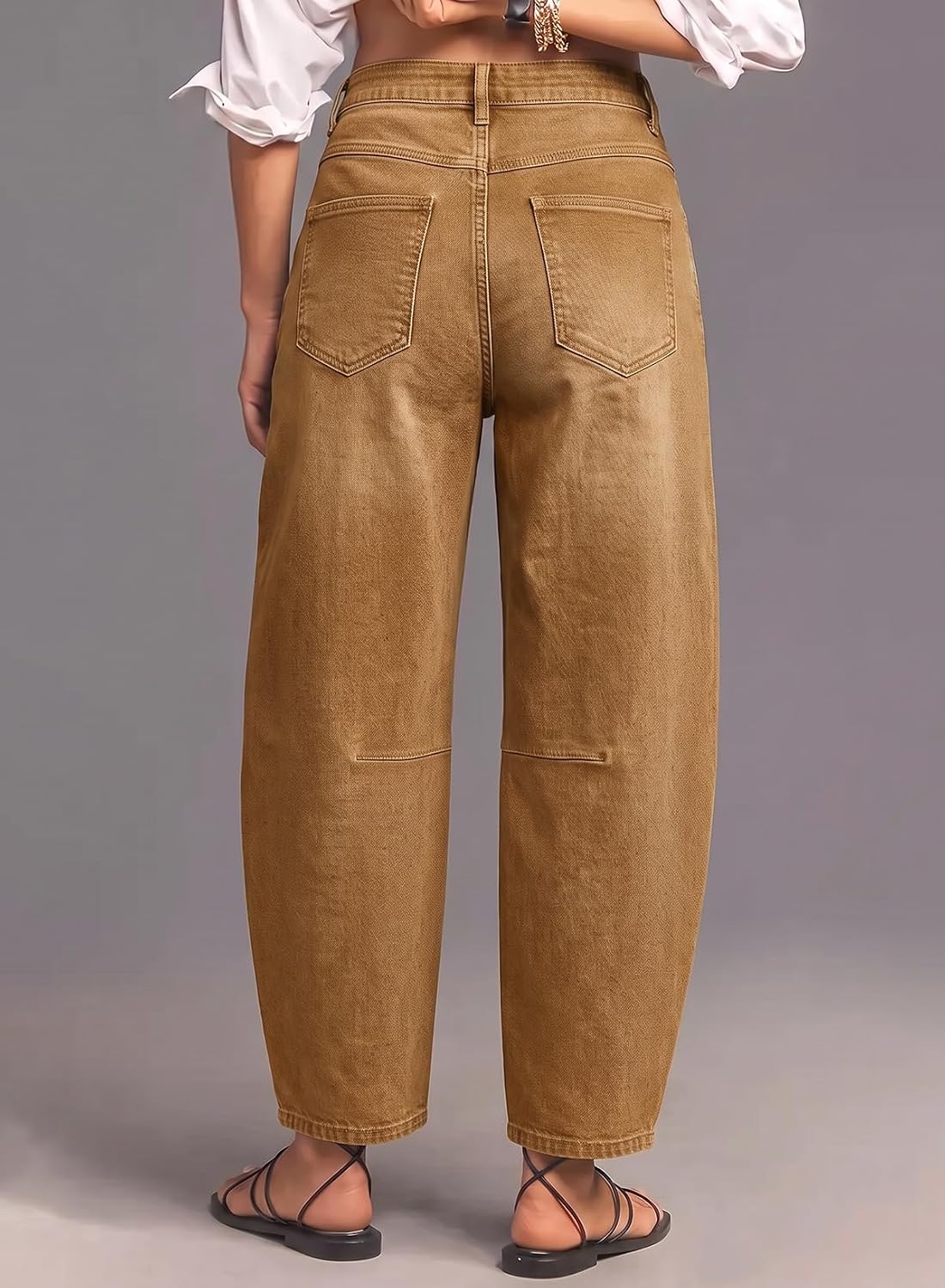 Dokotoo Women's Boyfriend Baggy Barrel Jeans Stretchy Denim Ankle Pants