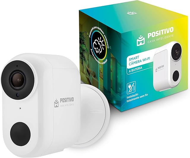Smart Câmera Wi-Fi com Bateria Positivo Casa Inteligente, 1080p Full HD, 15 FPS, Interna/Externa, Detecção de Movimentos, Visão Noturna, Áudio Bidirecional - Bivolt, Compatível com Alexa