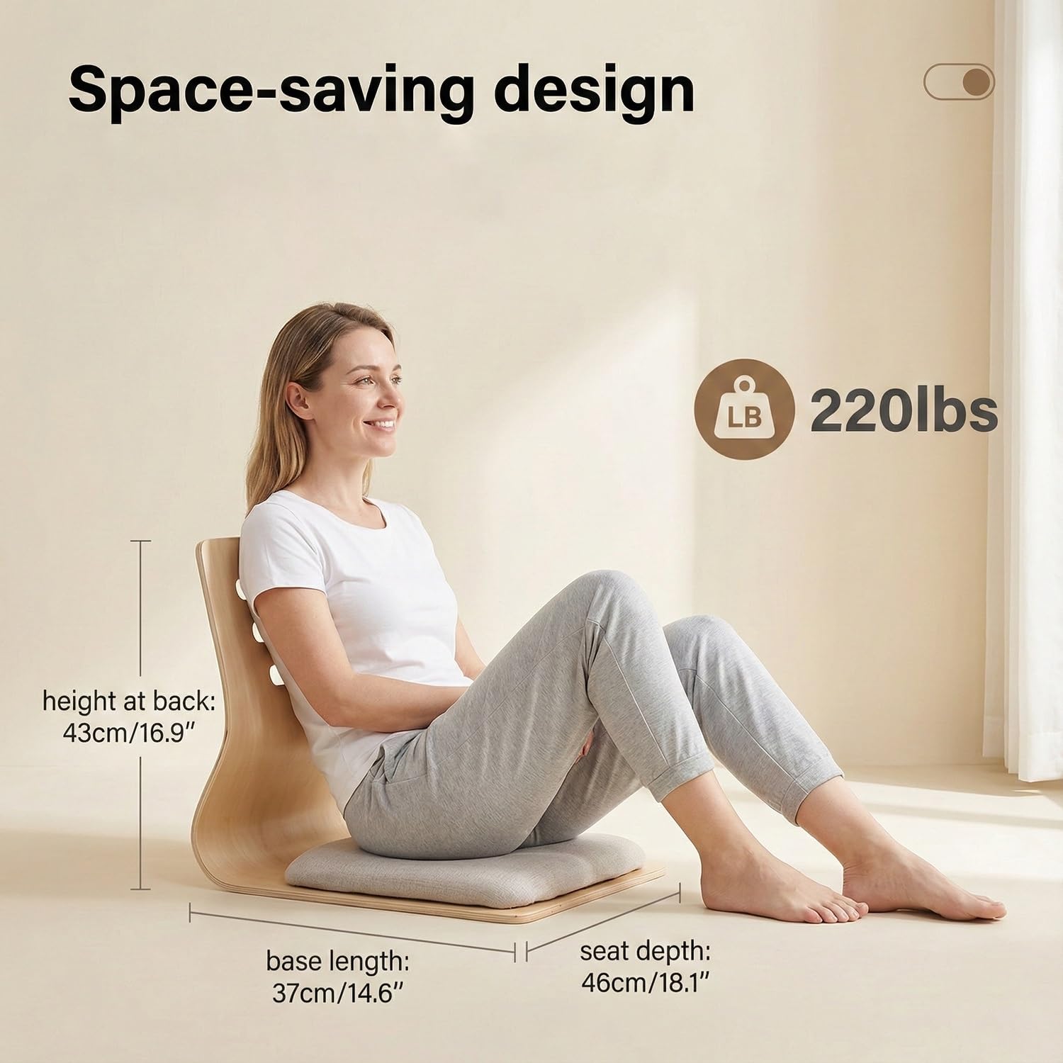 Zaisu Japanischer Bodenstuhl mit Lendenwirbelstütze, Ergonomischer Tatami Sitz aus Holz ohne Beine, Tragbarer Stuhl für Meditation, Lesen, Gaming