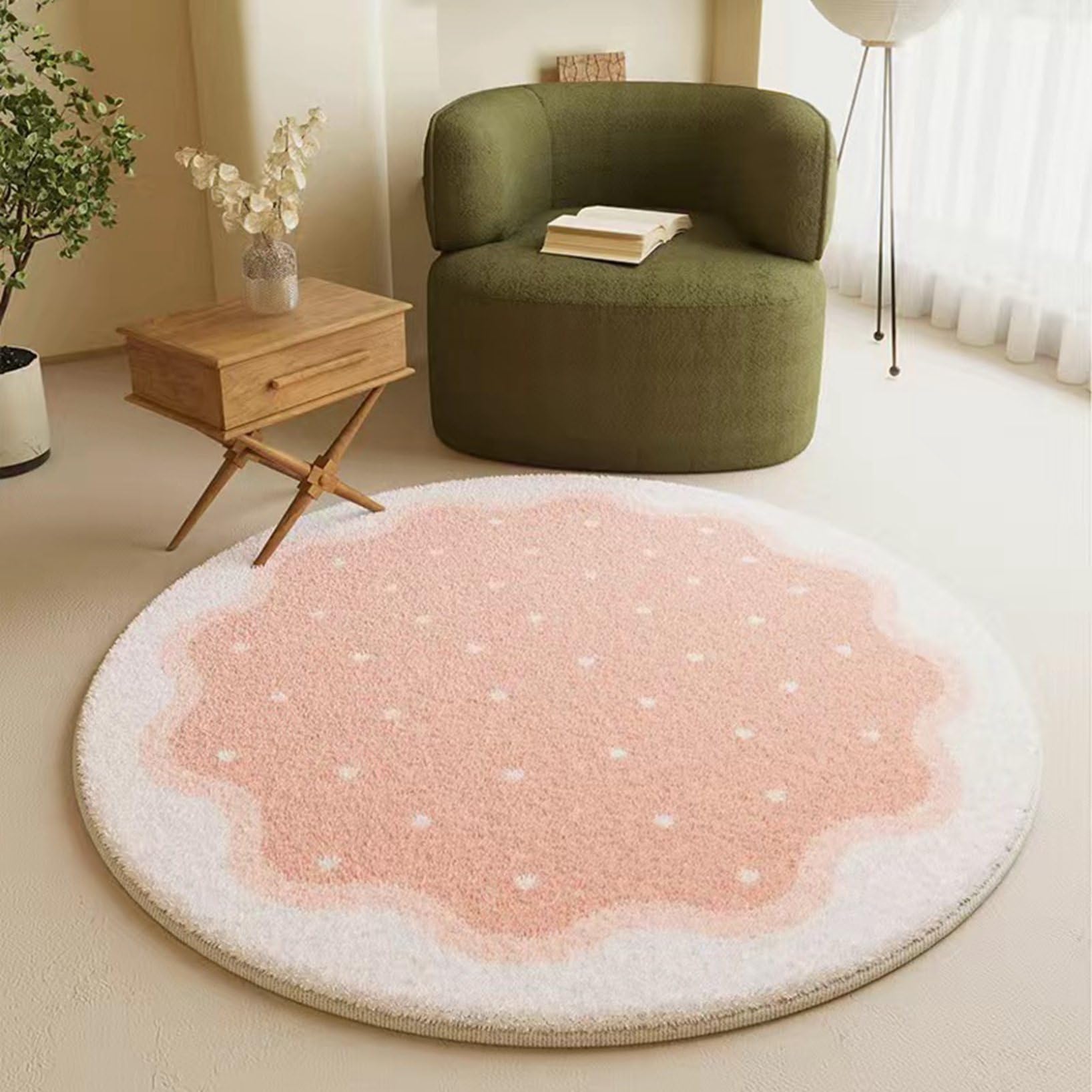 Amazon｜円形グラ ラグマット カーペット 140 かわいい ハート型 花型