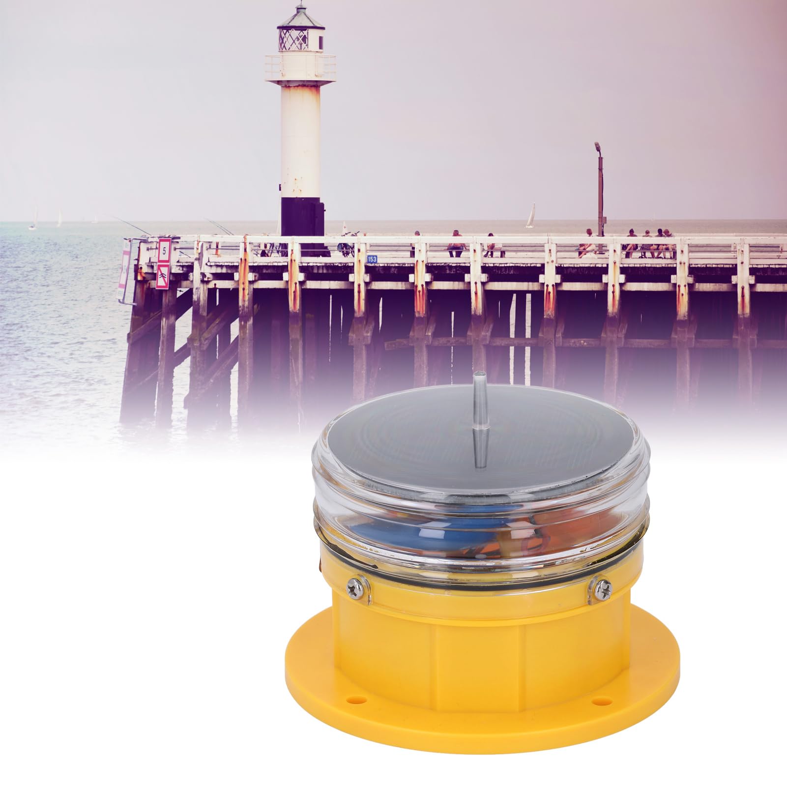 Faro Solare di Segnalazione, Luce di Navigazione LED Gialla 360 | Luce di navigazione solare, visibile a 2,5 nm, con base di montaggio, per banchina e barca