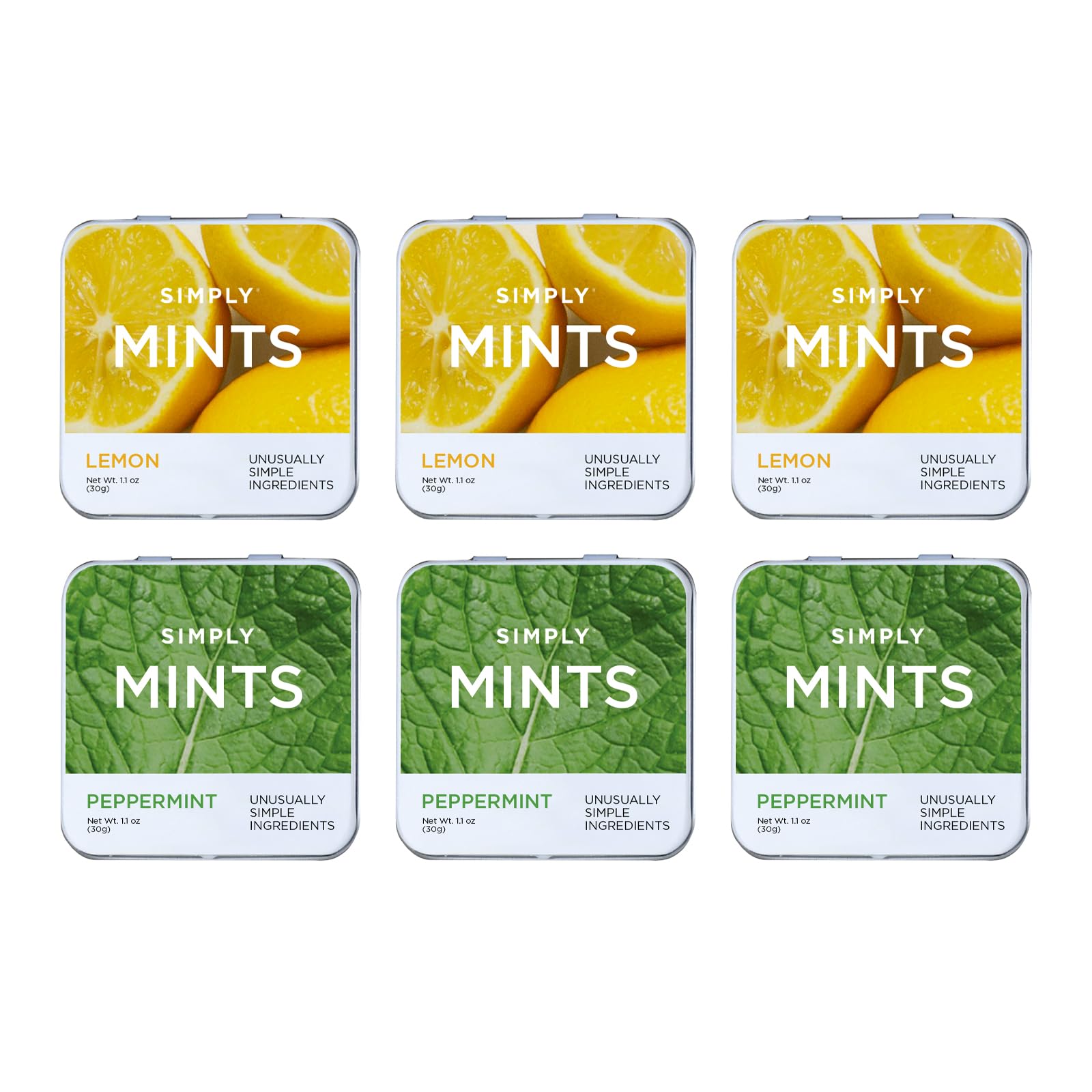 SIMPLY MINTS Lemon & Peppermint Natural Breath Mint Variety Pack, 6 Pack (180 Pieces), Made with Real Peppermint Oil | Aspartame-Free, Sorbitol-Free, Xylitol-Free, Vegan, Kosher, Non-GMO