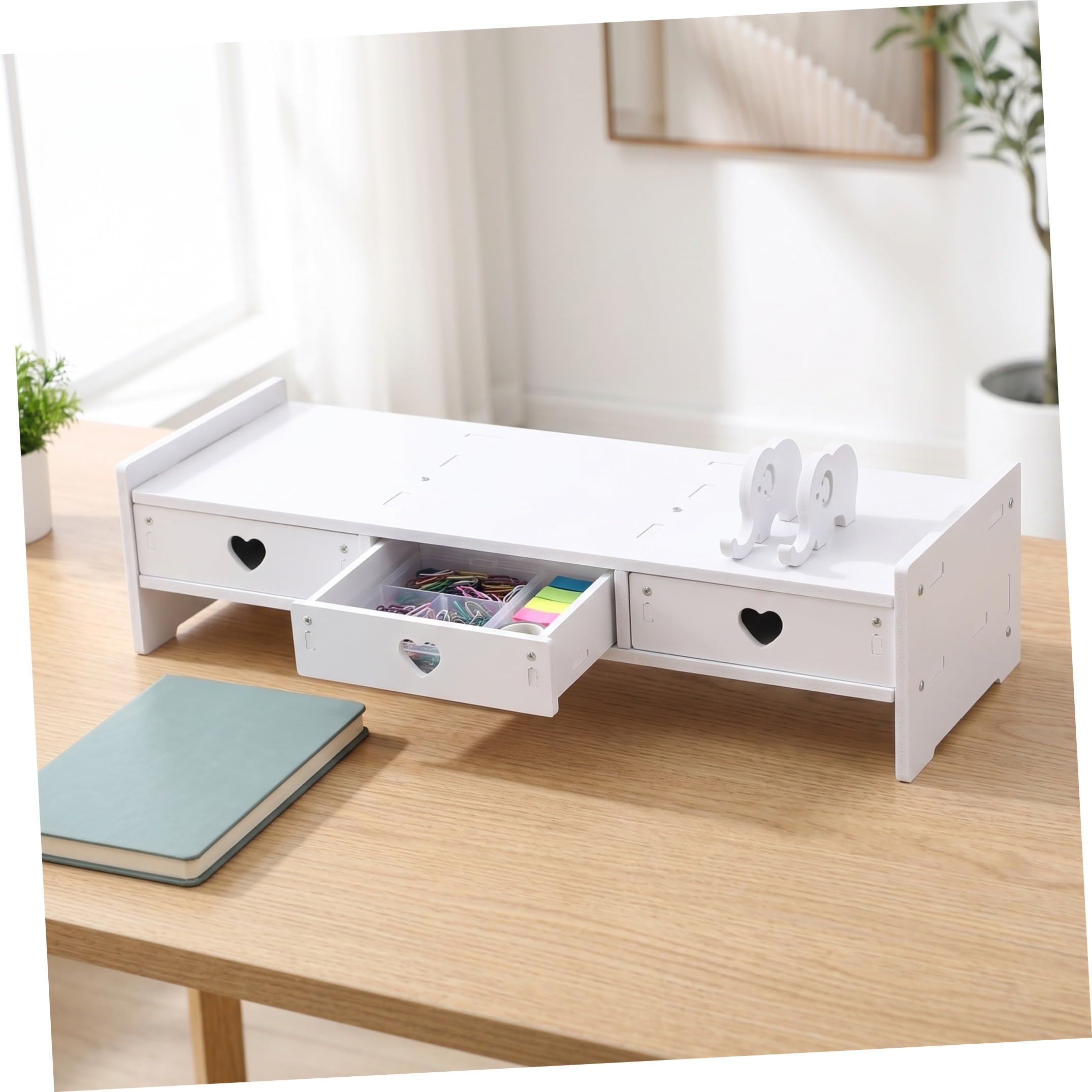 PRETYZOOM Supporto Monitor Cassetti Bianco in Pvc, Rialzo Scrivania