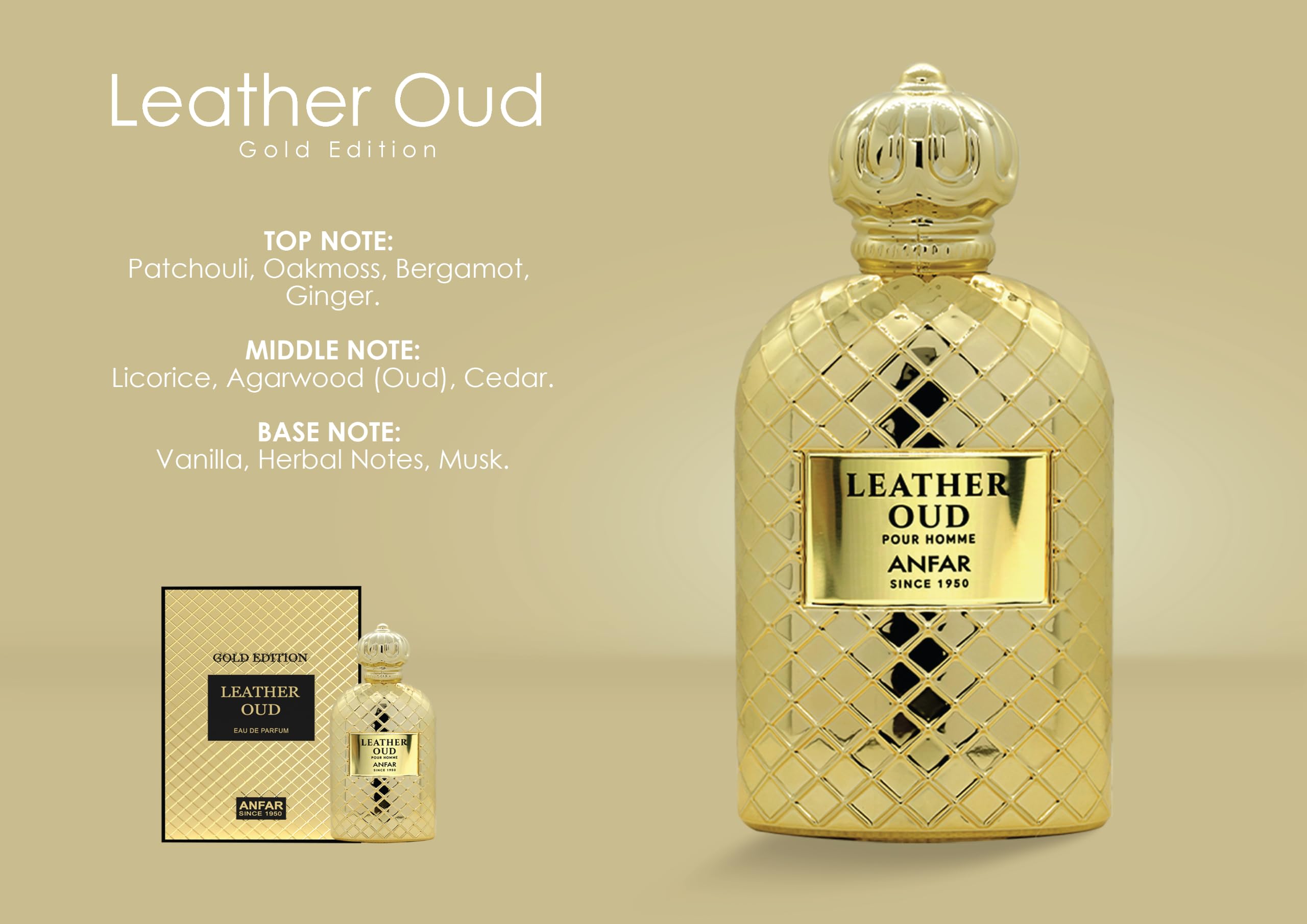 Leather Oud - Gold Edition by Anfar for Men - 3,4 uncji EDP Spray