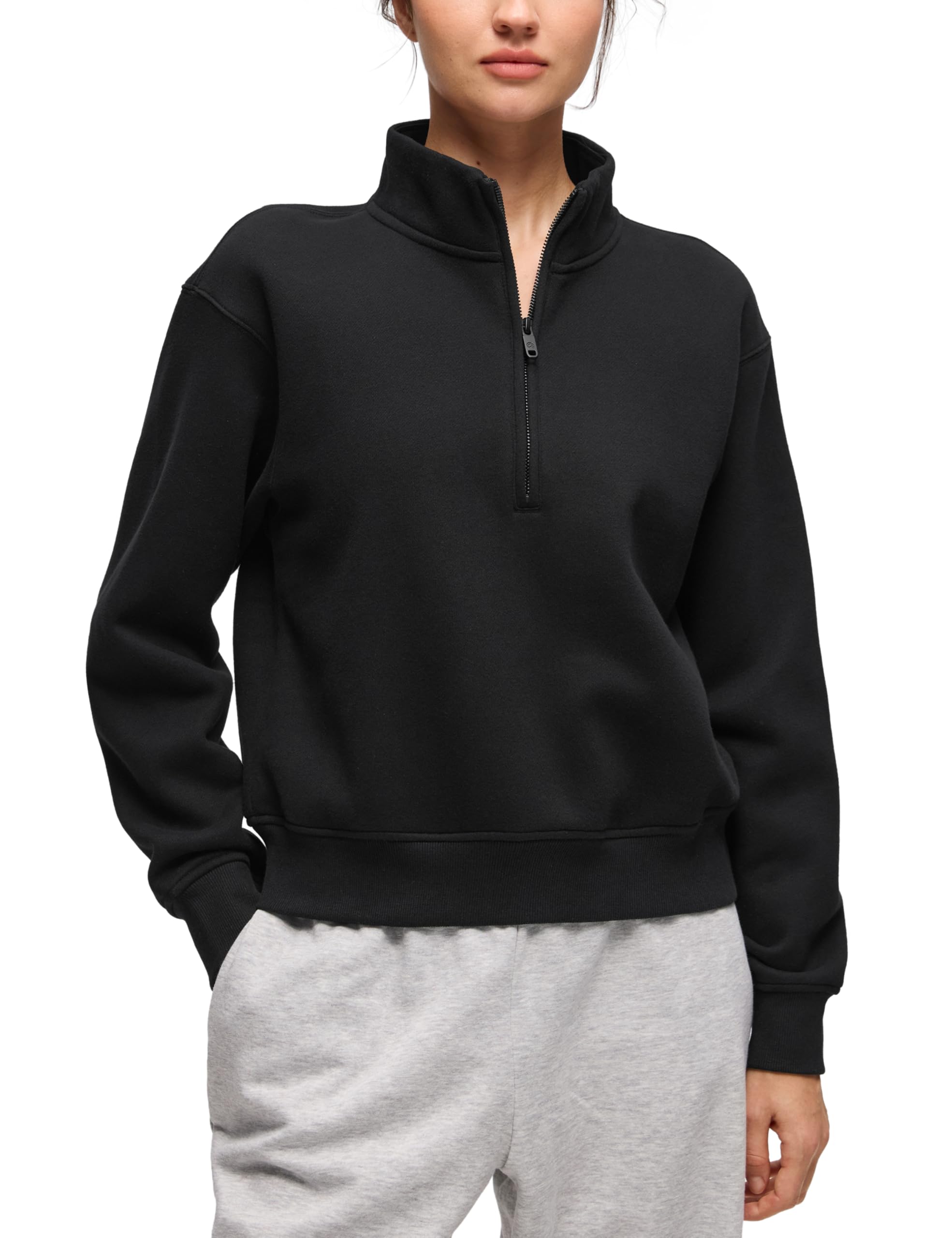CRZ YOGA Cotton Fleece Lined Half Zip Sweatshirt for Women - Pullover Funnel Neck Workout Casual Sweat Shirts