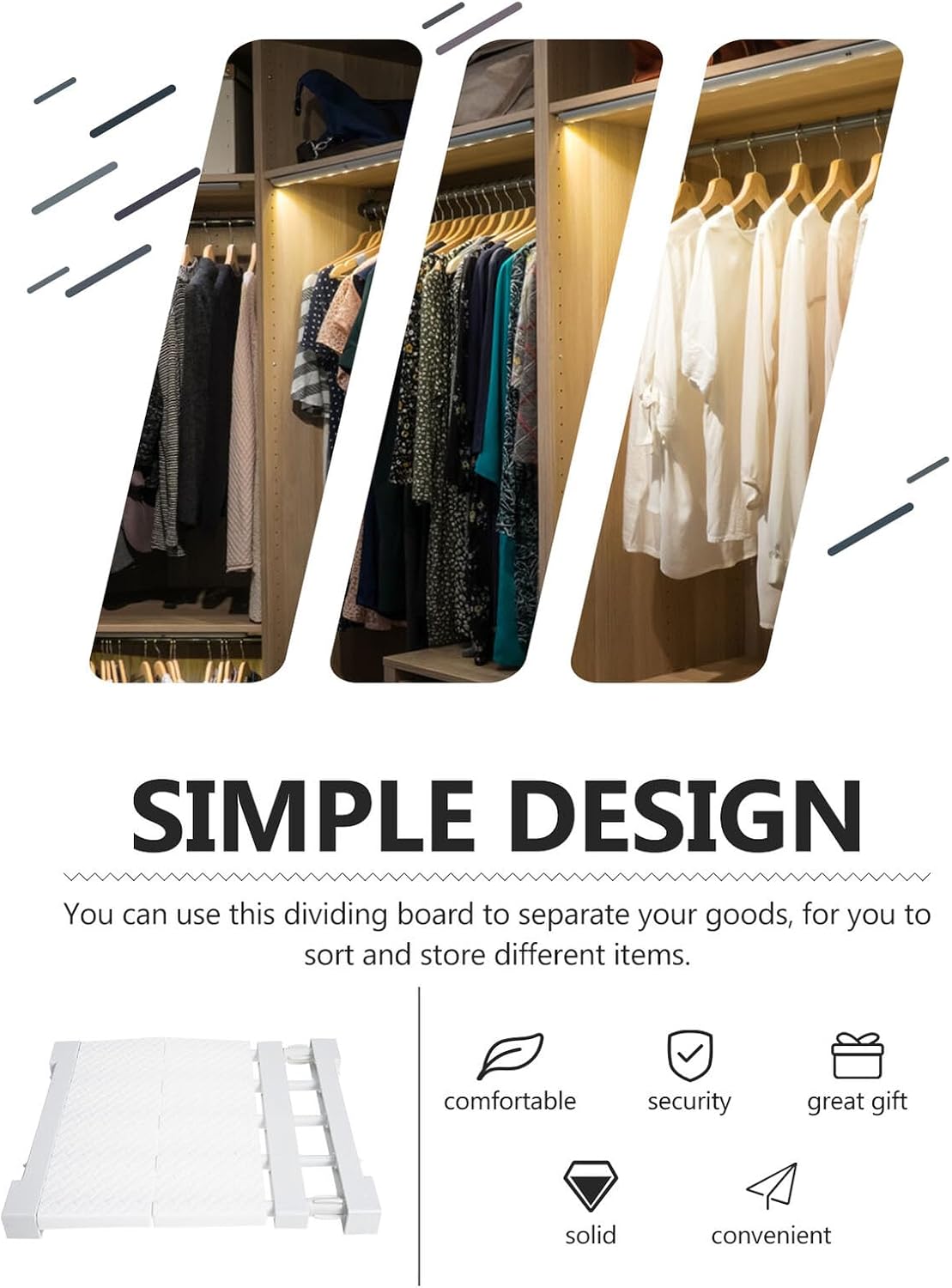 PRETYZOOM Expandable Closet Shelf Divider, Adjustable Wardrobe Tension Shelf for Clothes Organizer, White 30-40cm Length with 24cm Width, Space-Saving Storage Solution for Bedroom