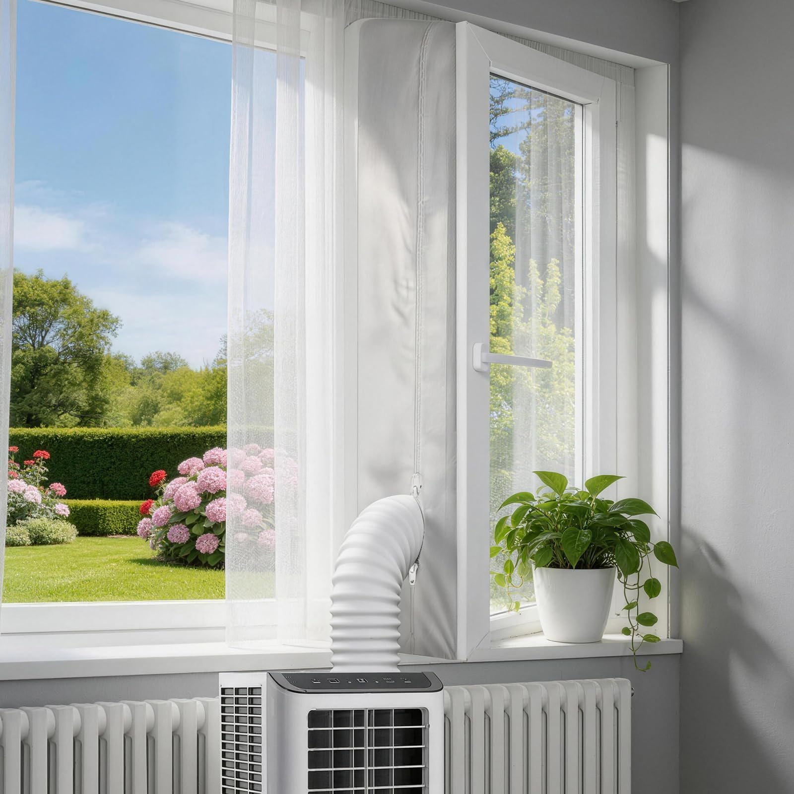 Guarnizione Finestra Condizionatore, 400 cm Kit Finestra Condizionatore Universale con Cerniera, Guarnizione Condizionatori Mobili per Finestre a Vasistas, Compatibile con Qualsiasi Tubo