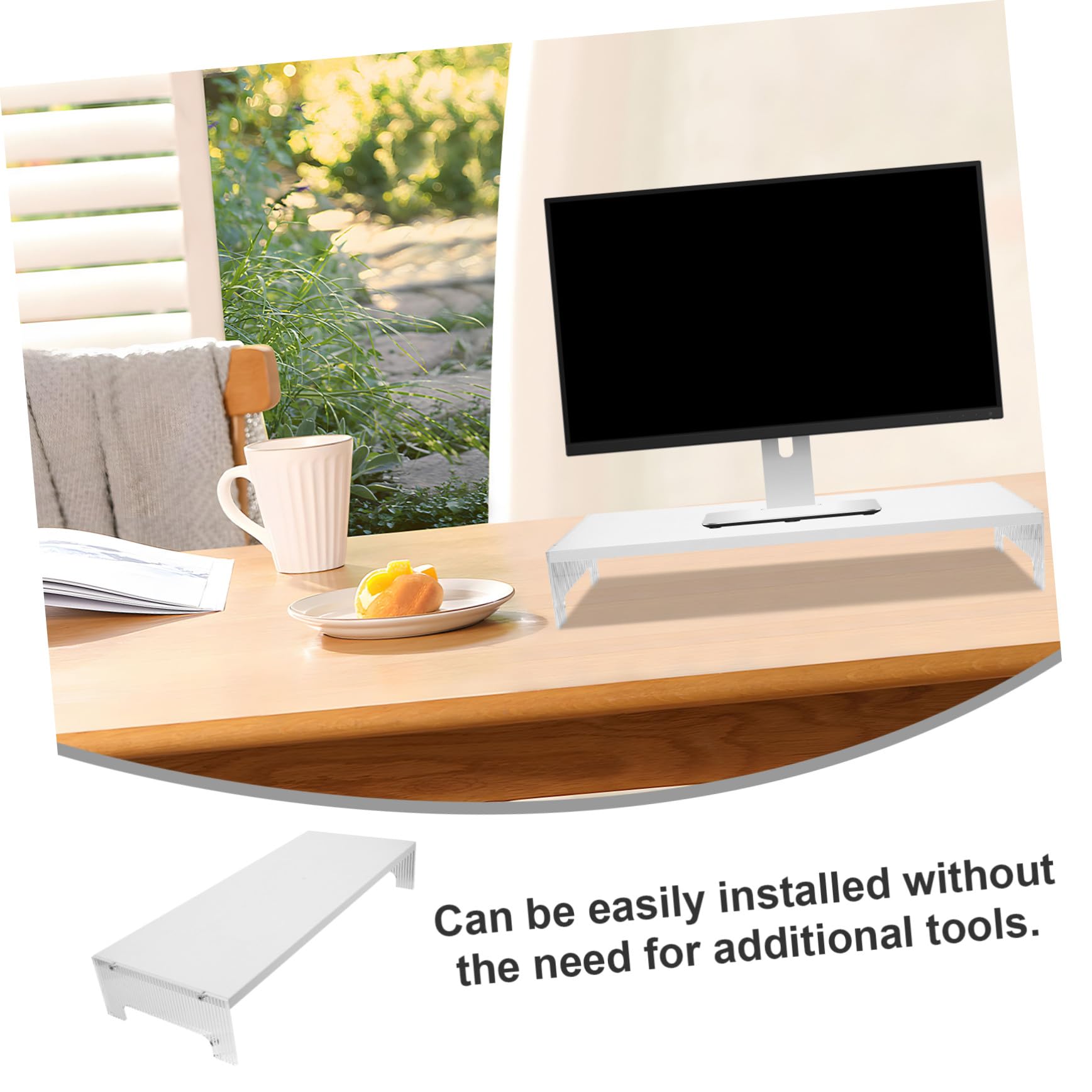 Supporto per Laptop e Monitor da Scrivania in Acrilico e Legno Bianco, Rialzo per Schermo Che Riduce la Tensione al Collo, per Casa e Ufficio
