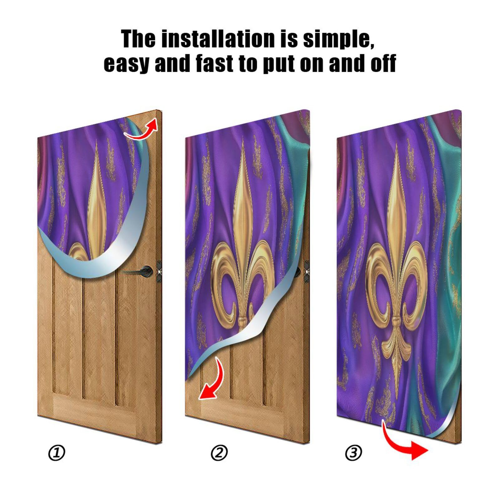 FLildon Mardi Gras Carnival Fleur De Lis Door Cover Decoration, Party Accessory Porch Decor for Festive Ornament Room Door Covers 32 x 79 Inch