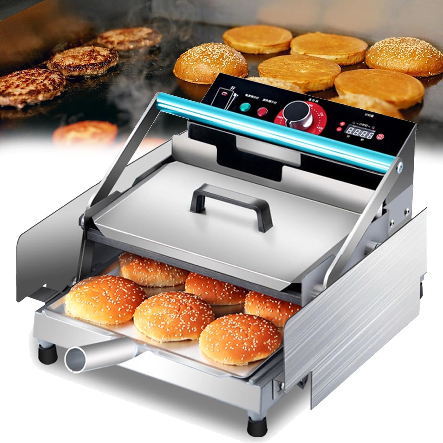 Small Automatic Hamburger Grill Double-Layer Hamburger Bun Heating Machine Electric Commercial Heating Hamburger Grill Hamburger Shop Equipment 12pieces