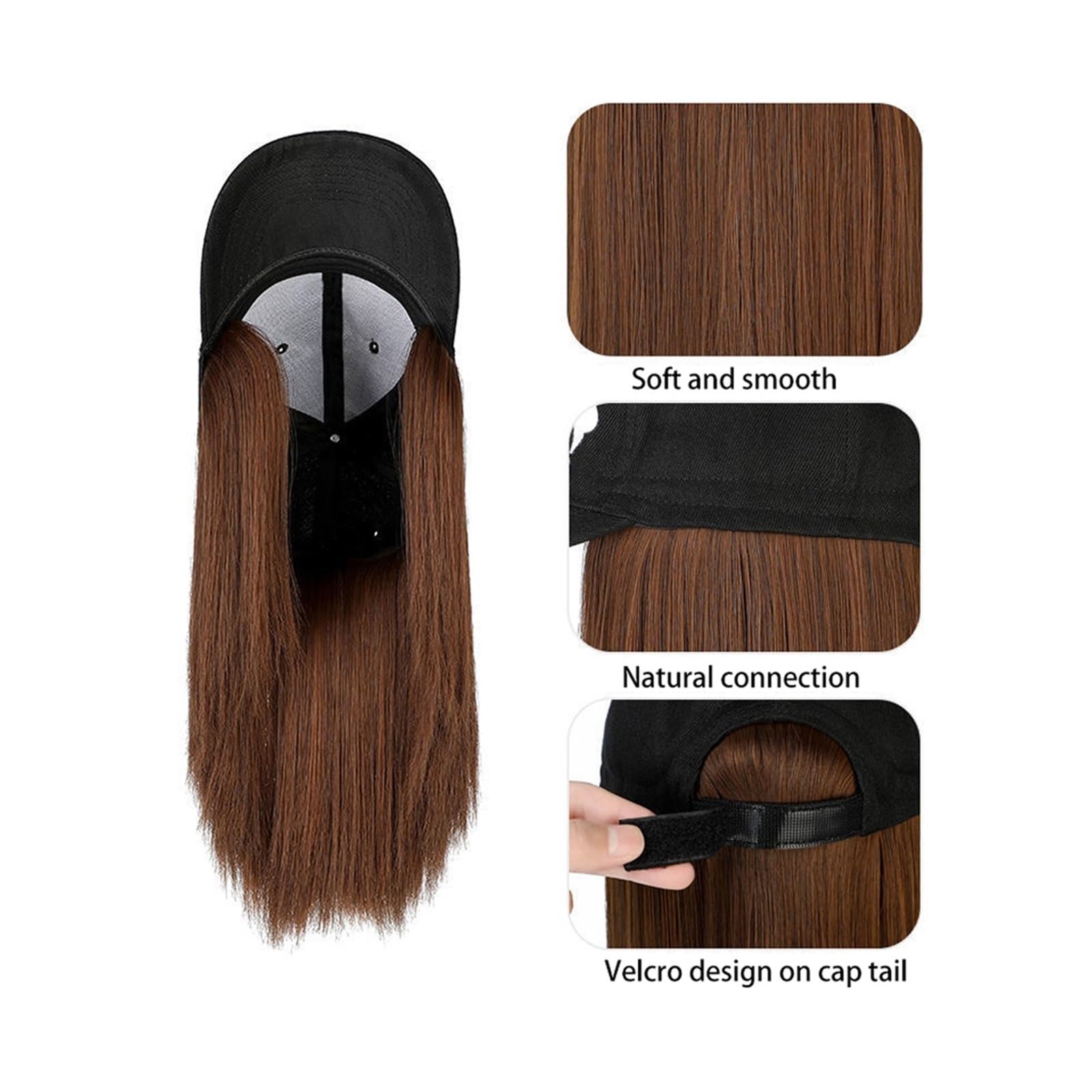 JUNXIAN Wig Cap Synthetic Baseball Cap Wig Short Wig Black Hat Wigs Cap with Hair Bob Hair Baseball Cap Adjustable Wig Hat(10)