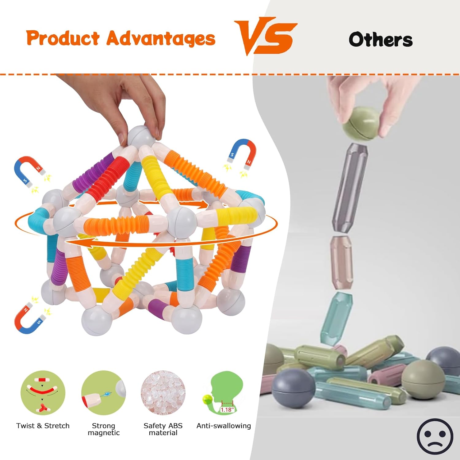 Extendable Magnet Toys Montessori Toys STEM Magnetic Building Blocks 45PCS Education Building Block Set Christmas Birthday Gifts