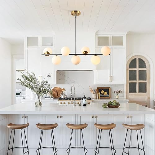 Miniatura 5 de KCO Lighting - Lámparas de araña negras modernas de latón cepillado colgante de globo de cristal para comedor, sala de estar, dormitorio (negro)