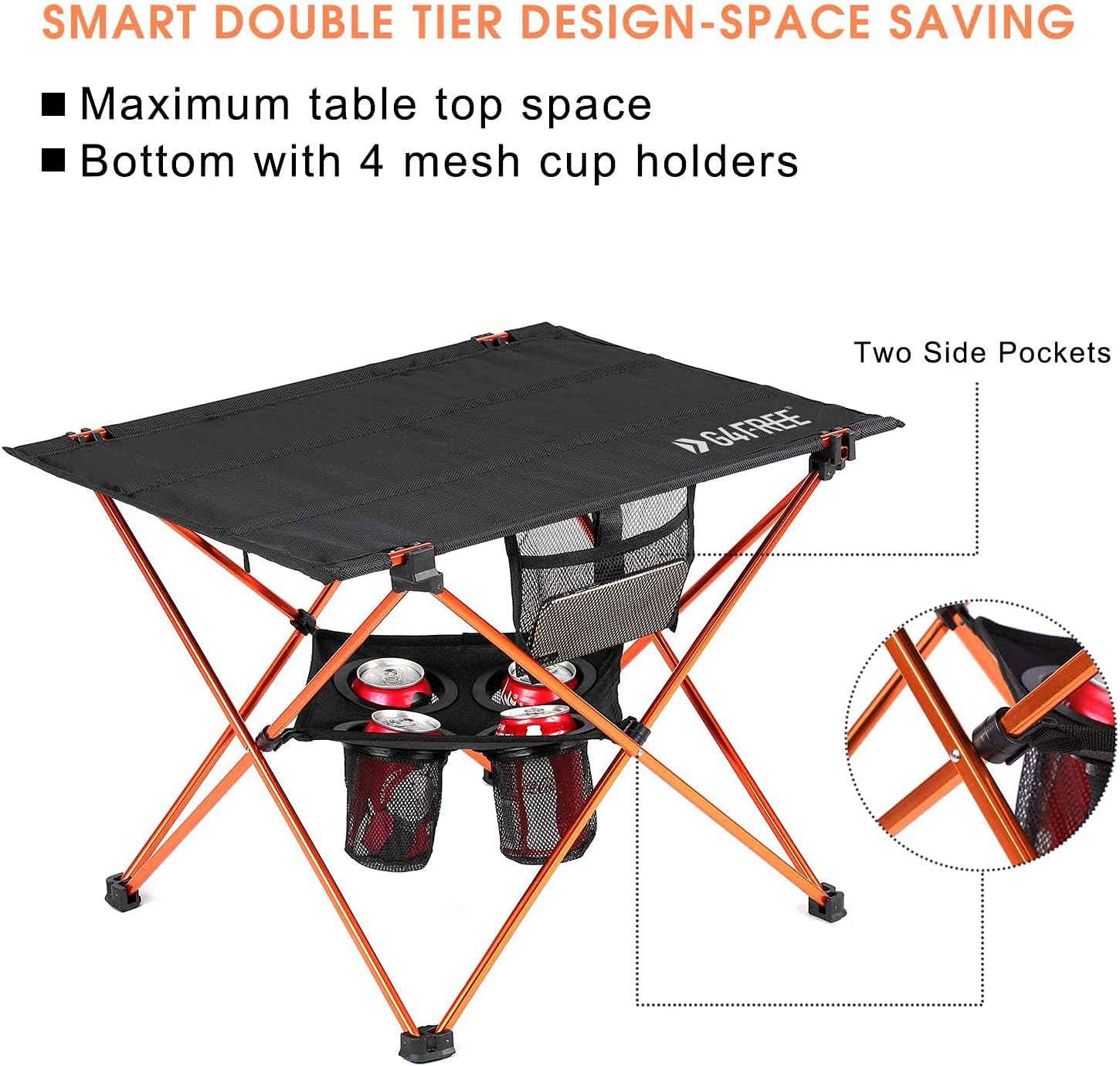 G4Free Folding Camp Table, Large Portable Camping Table with 4 Cup Holders and Carrying Bags for Indoor and Outdoor Picnic, Tailgating, BBQ, Beach, Hiking, Travel, Fishing Fishing