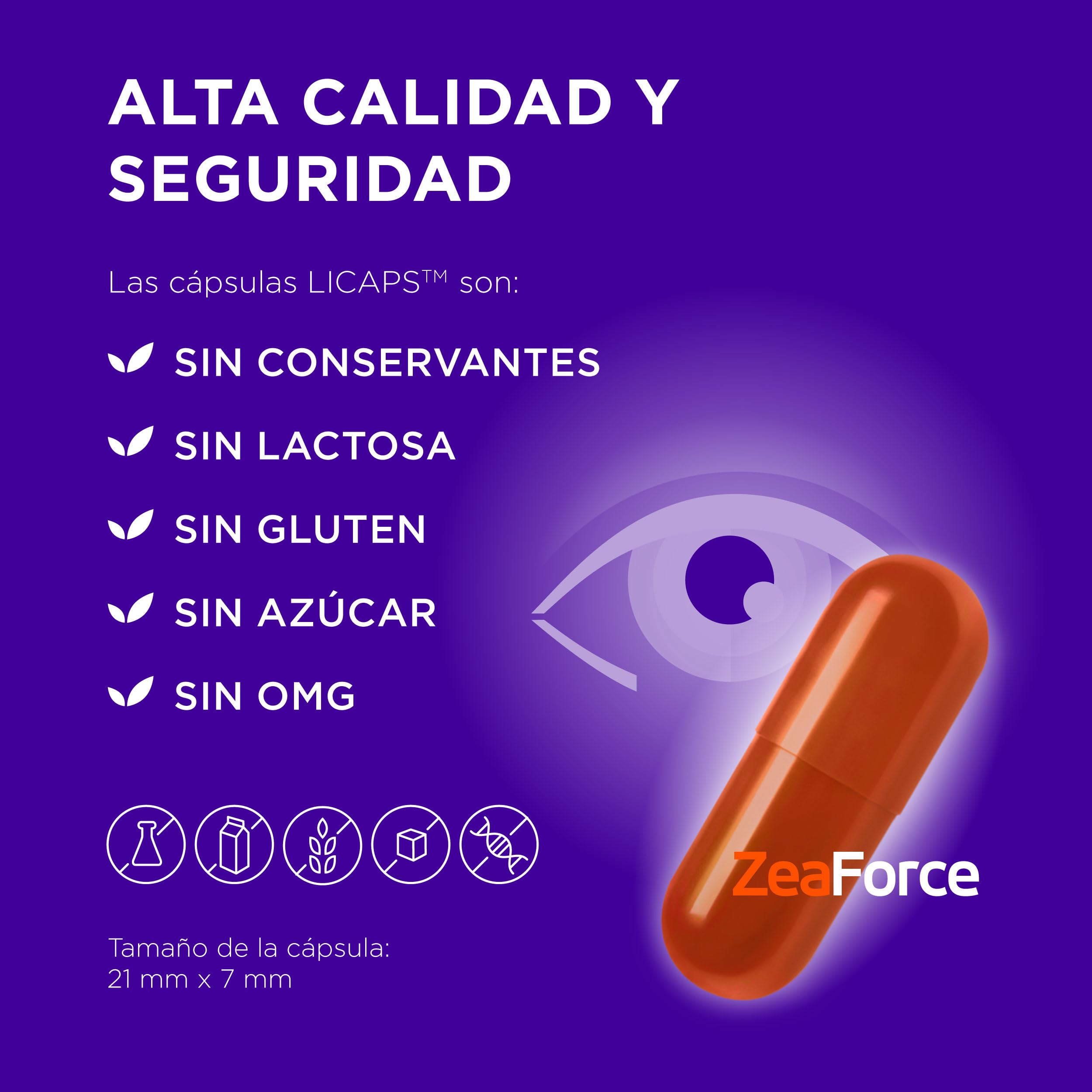 rendimiento visual óptimo con 1 cápsula por día. Composición concentrada. Acción multidireccional. Fórmula líquida para una asimilación completa y un efecto más rápido