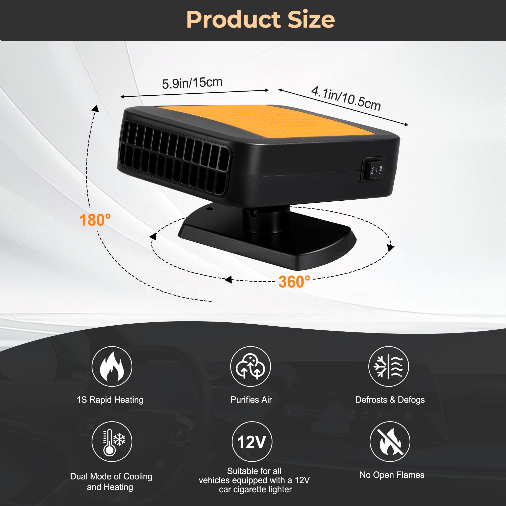Portable Car Heater for Vehicle 12V Car Heater Portable Plugs into Cigarette Lighter Portable Heater for Car 360 — view 8