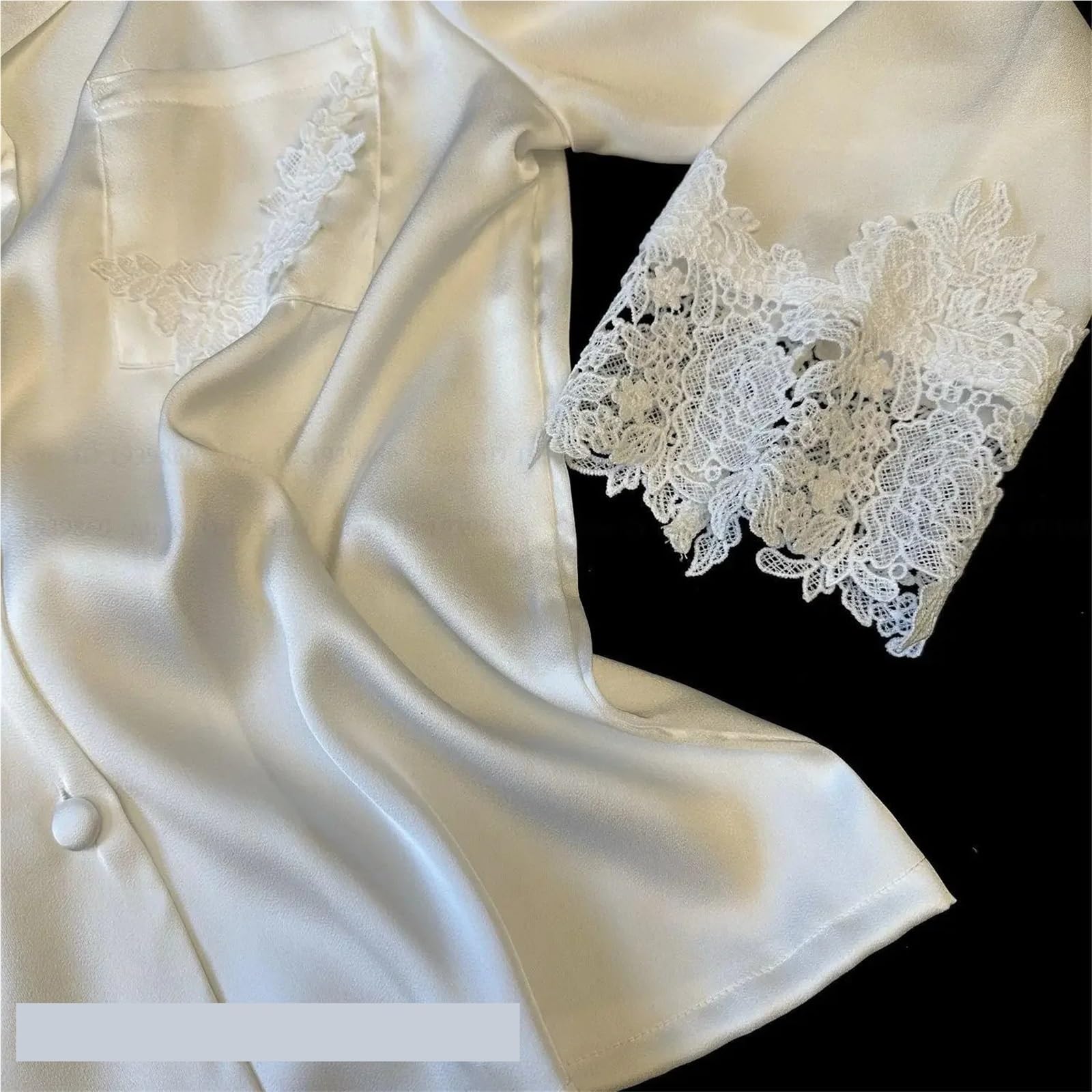 Conjunto de Pijamas for Mujer, Ropa de Dormir Blanca con Adornos de Encaje Satinado for Novia y Boda, Ropa de casa Holgada, Traje de pantalón de Manga Larga, Ropa de Descanso