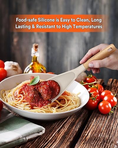 Miniatura 52 de Cuchara de cocina para utensilios de cocina antiadherentes, ideal para cocinar y servir silicona mate resistente sin BPA, cuchara con mango de Azul