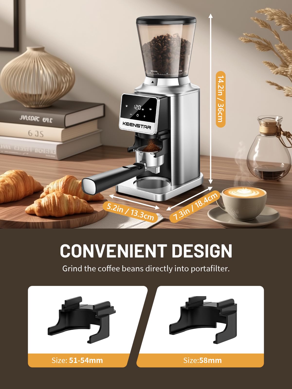 Burr Coffee Grinder, Keenstar Conical Coffee Bean Grinder with 34 Grind Settings for Home Use, Precision Timer, Touchscreen, Anti-static, Stainless Steel, Easy to Clean with Brush