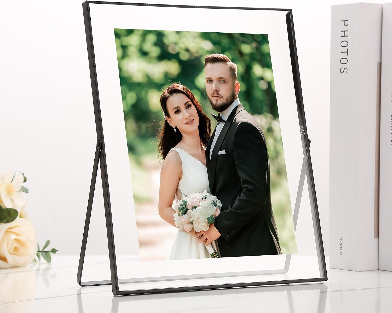 8x10 Black Floating Metal Beaded Frame,Tempered Glass image 2