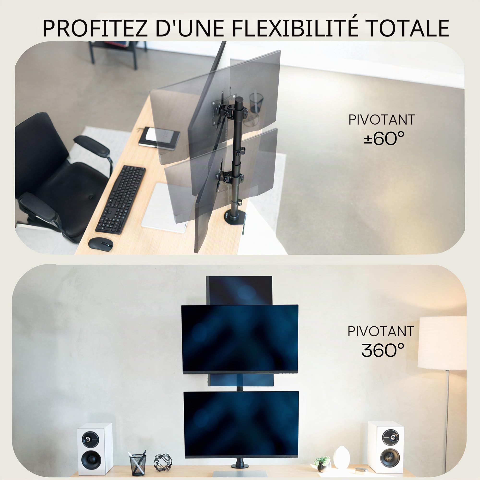 Vivo STAND-V002R Support de Bureau Double écran avec réglage de la Hauteur et plaques VESA pour 2 écrans LCD Ultra Larges jusqu'à 34"