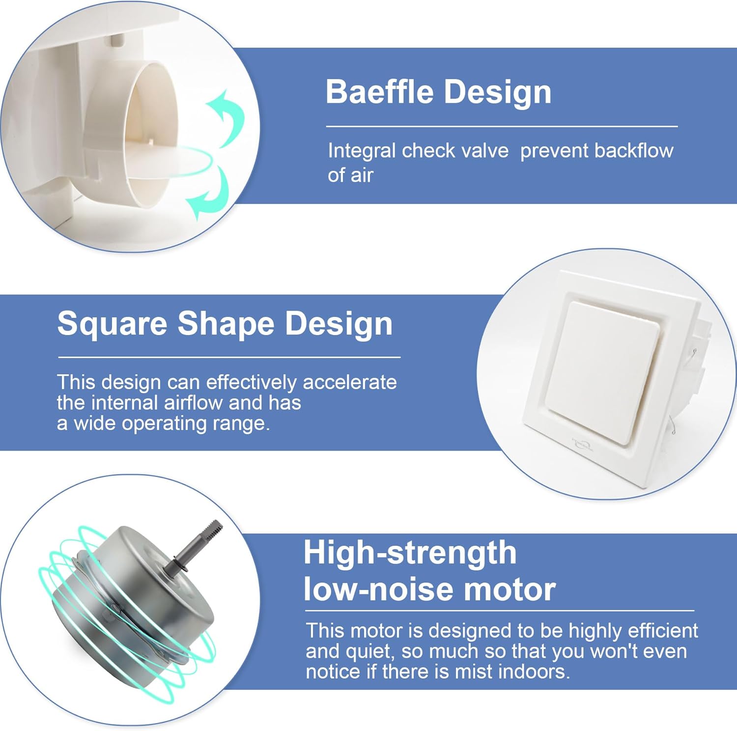 Bathroom Fan Ceiling Mount Exhaust Ventilation,141 CFM 0.7 Sones,4 Inches Duct,White,Very Quiet Ventilation and Exhaust Fan