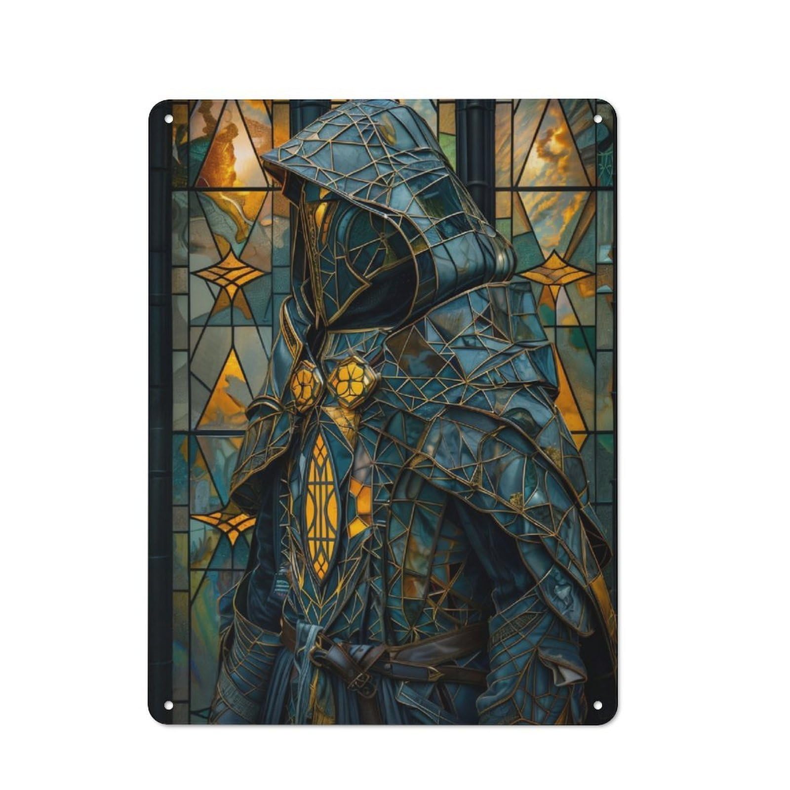 Junmoney Stained Glass Paladin Metal Wall Sign 40X30cm Featuring For Pub Or Café, For Pub Decor Enthusiasts, For Retro Home Interiors