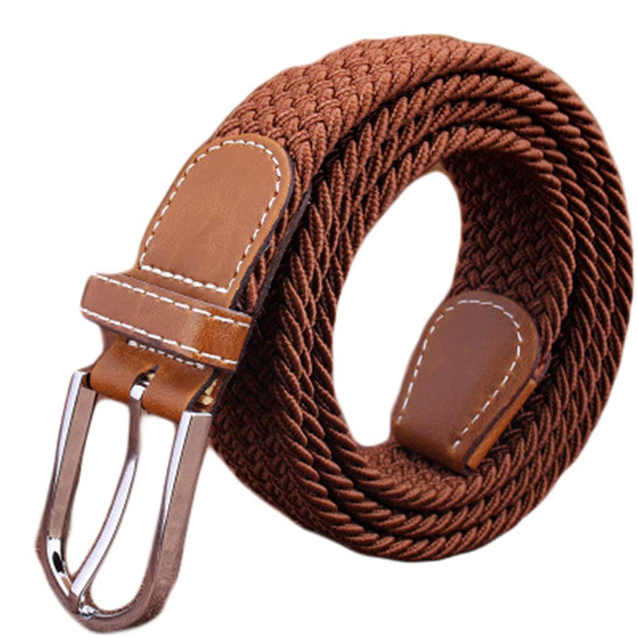Andongnywell Elastic Woven Belt Outdoor Braided Canvas Stretch Belt Casual Belt for Men Women with Metal Buckle
